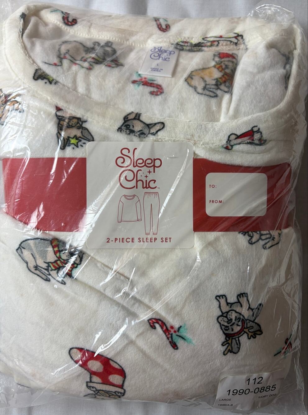 Christmas French Bull Dogs Pajama Set Women’s Size L NWT